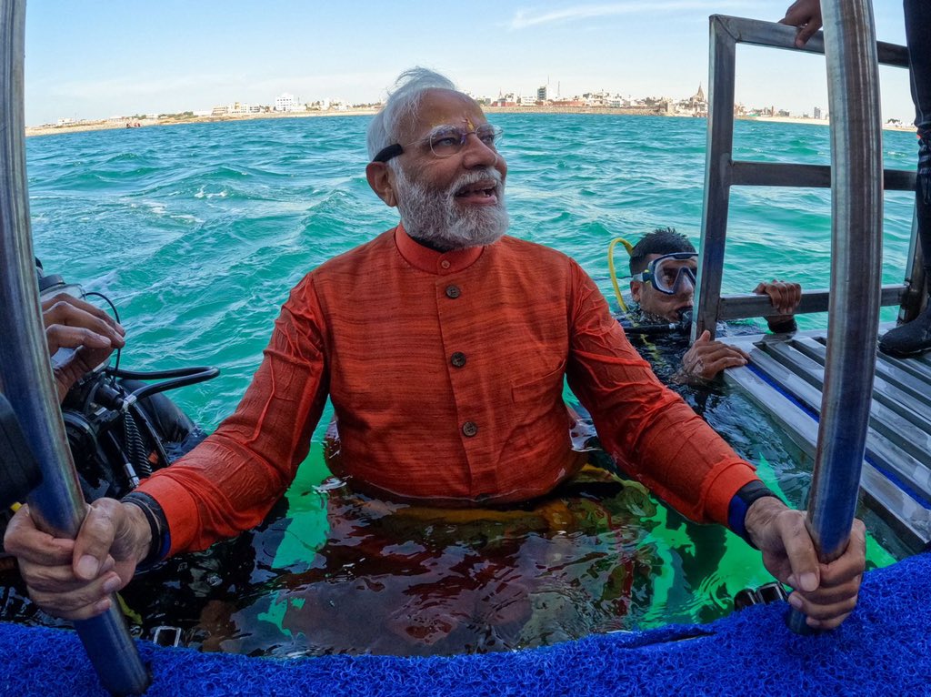 PM Modi does a puja, meditates, and dives into the Arabian Sea for Dwarka Darshan.